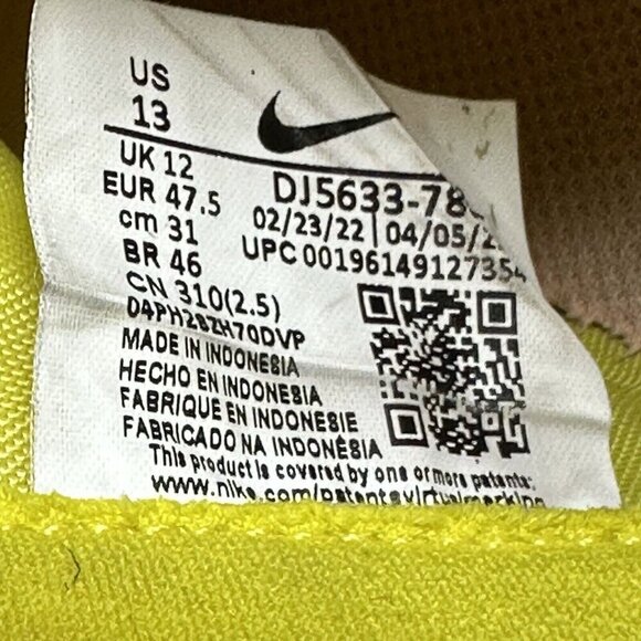 Nike Zoom Vapor 15 Mercurial Academy Yellow Cleats Size 13 DJ5633-780 - Picture 14 of 15